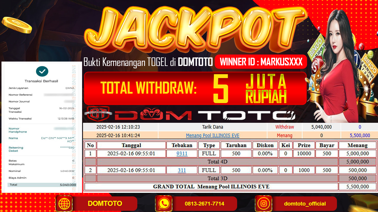JACKPOT TOGEL ILLINOISEVE 4D 16 FEBRUARI 2025